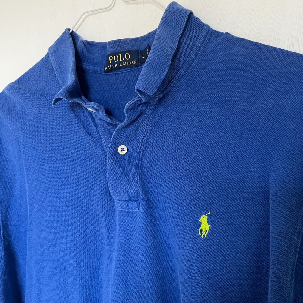 Polo Ralph Lauren Mens Large Blue Short Sleeve Pique Polo Shirt Lime Green Pony
